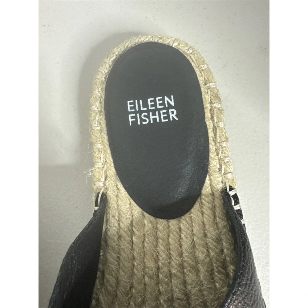 Eileen‎ Fisher Kai Tumbled Leather Black Espadrille Size 9.5 Excellent